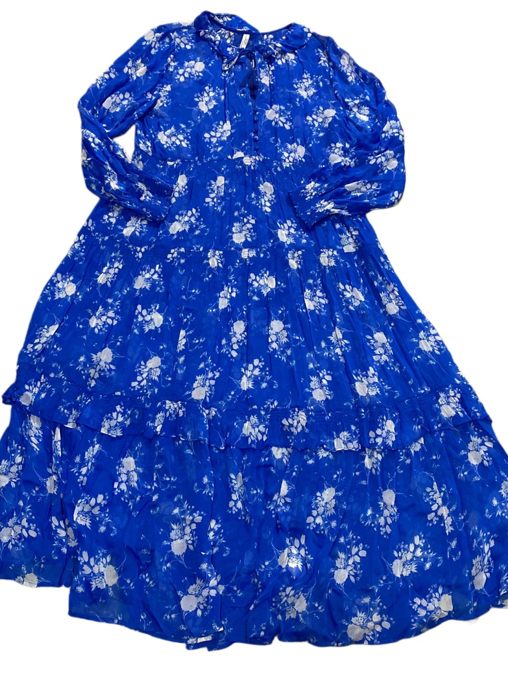 Anthropologie The Marais Printed Floral Sheer Chiffon Maxi Dress in Blue - L - Picture 2 of 13
